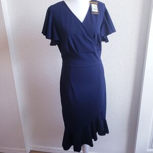 NWT Knitee Women Navy Waisted Bell Shortsleeve Knee Lenght  Dress